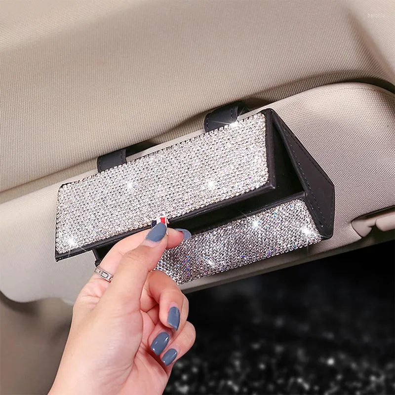 Accessori interni Scatola portaocchiali per auto con strass di cristallo Custodia per visiera parasole magnetica Organizer per riporre il parasole per auto per le donne