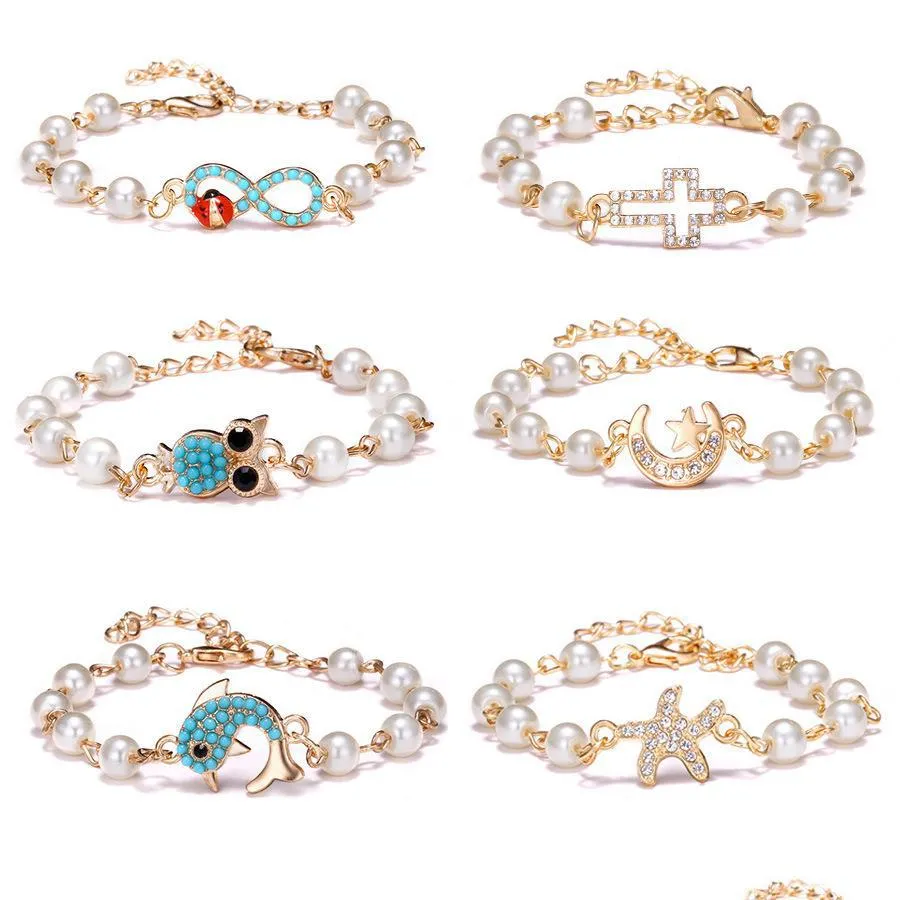 Beaded Europe 8 Word Round Hollow Diamond Abs Pearl Bracelet Strand Mti Style Adjustable Bracelets Strands Wholesale Drop De Dhc9B