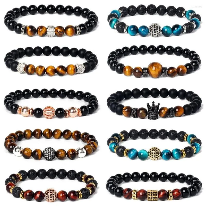 Strand Micro Zircon Tiger Bead Bead Bears Bracelets Мужчины Рейки натуральный камень здоровый браслет энергии для женщин Onyx Crown Charm Jewelry Pulsera