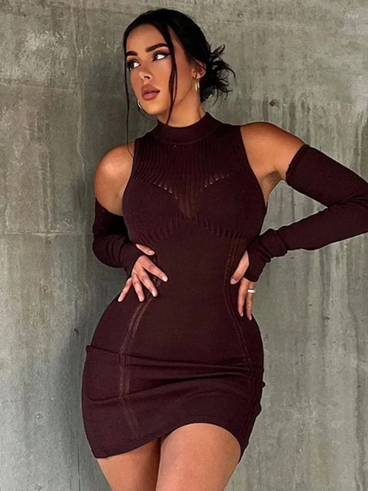 Casual Dresses Townlike Knitted Perspective Tight Sexy Dress Women Long Sleeve Spring Autumn Short Slim Bodycon Mini 2023