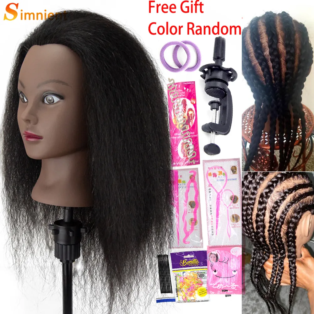 Peluca Caps Cabezas de maniquí afro para trenzar Maniqui Hair Dolls Entrenamiento humano real Peluquería Modelo Kit de peluquería de mujeres naturales Pelucas 230220