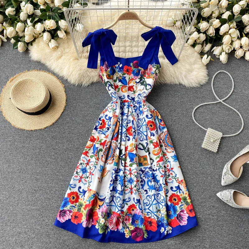 Lätt lyxig liten klänning Celebrity High-End Women's Print Age Minskar Sling Dress