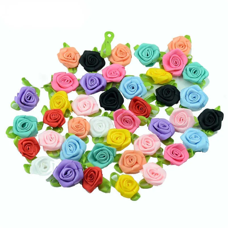 Dekorativa blommor kransar 20st 3cm satin band Artificial Silk Rose Flower Heads For Wedding Decoration Handgjorda DIY Present Box Craft Scrapbooking T230217