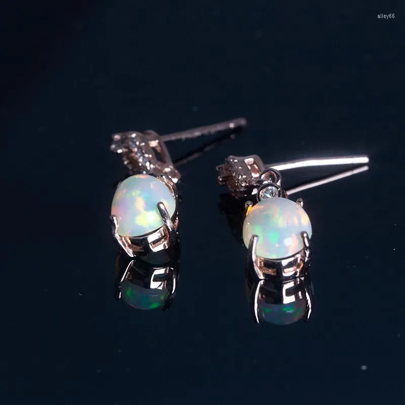 Bengelen oorbellen fijne witte brand opaal voor vrouwen 925 zilveren roségoud kristal zirkonia bruiloft sieraden