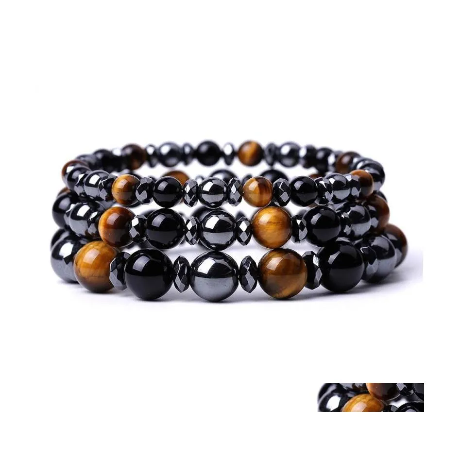 Charm Bracelets 6 8 10Mm Tiger Eye Stone Black Beads Bracelet Women Men Yoga Hand String Jewelry Friendship Gift Drop Delivery Dh5V7