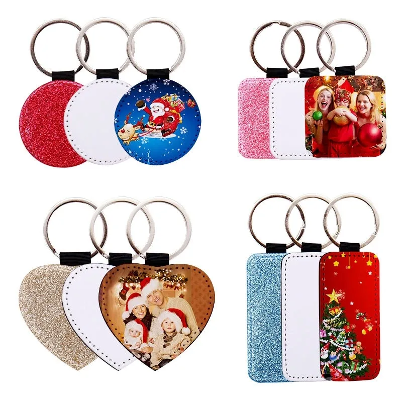 DHL Multi Sublimation Blanks Keychain PU Leather Keychain Heat Transfer Keychain Keyring Sublimation Keyrings DIY Craft GJ0221