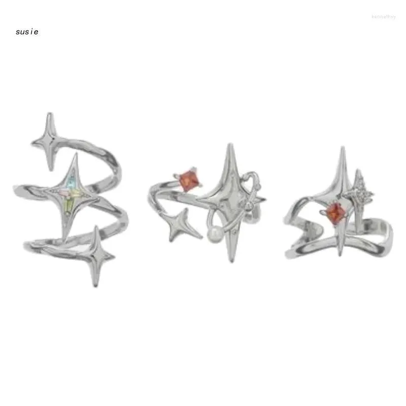Кластерные кольца x7ya punk нерегулярная звезда с кристаллом эстетической Egirl Spiral Vintage Stone для женщин Y2K Open Ring Trend Dewelry