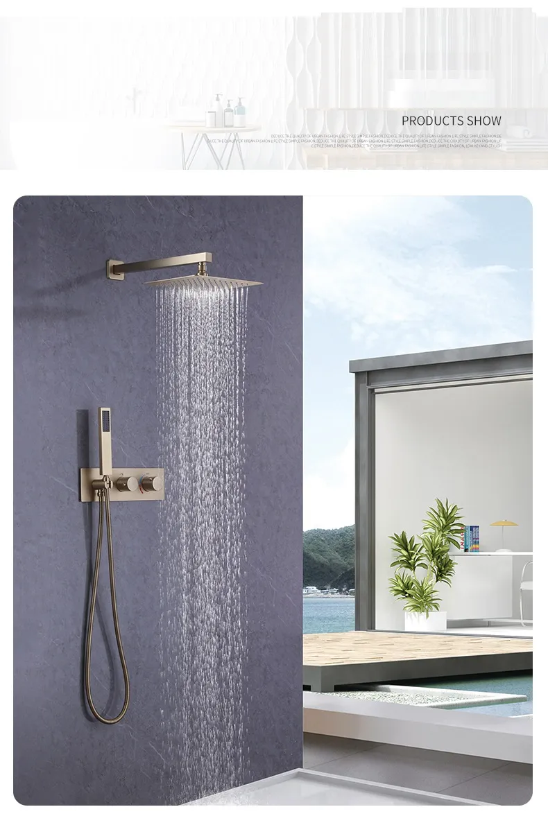 Fabricant dans le mur ensemble de douche salle de bain cuivre douche booster buse pistolet gris foncé douche ensemble de douche pommeaux de douche