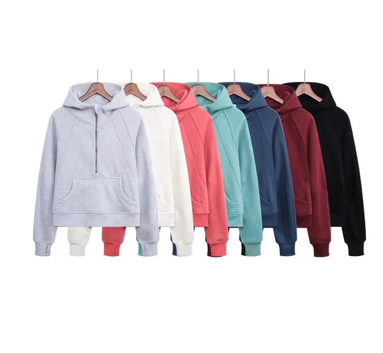 LU-01 ملابس اليوغا من النوع الثقيل Scuba Half Zip Hoodies في الهواء الطلق في أوقات الراديان جيم الملابس ملابس النساء قمم تجريب اللياقة البدنية فضفاضة سقيفة اليوغا تمرين