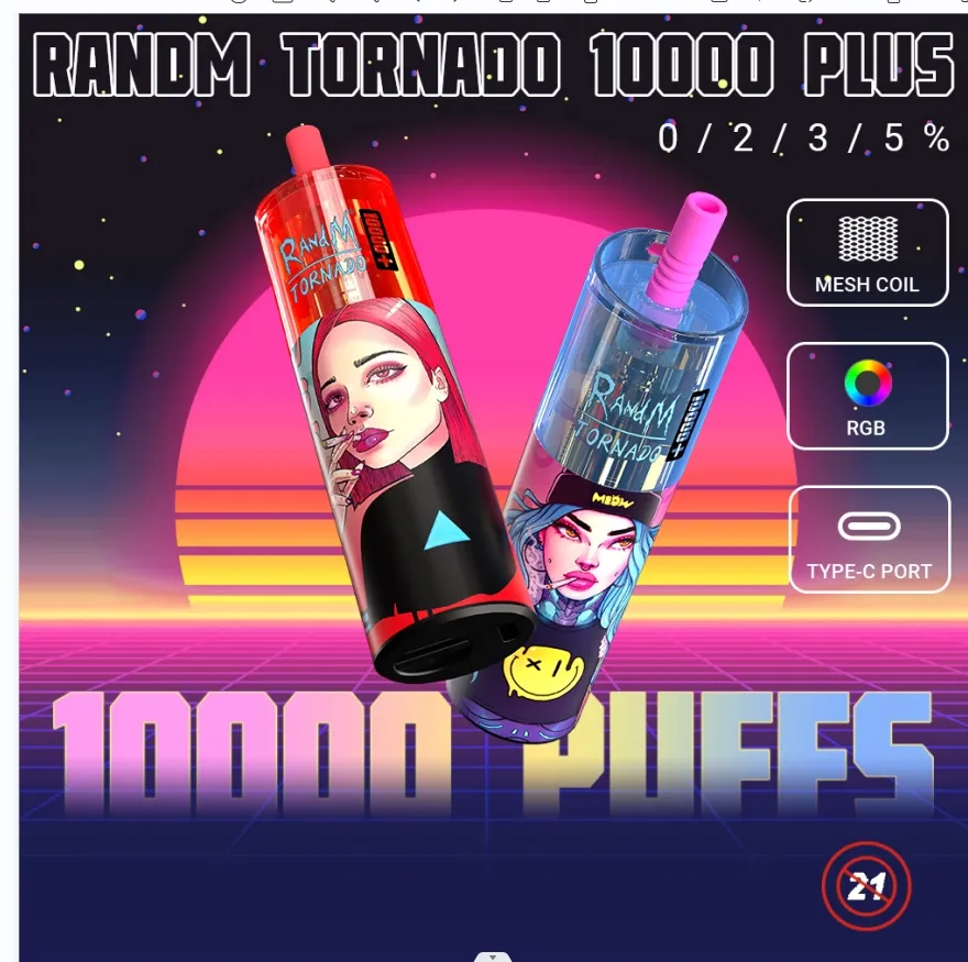 Randm 일회용 E 담배 Vape Torando 10000 플러스 퍼프 14 색 RGB 라이트 포드 장치 키트 충전 가능