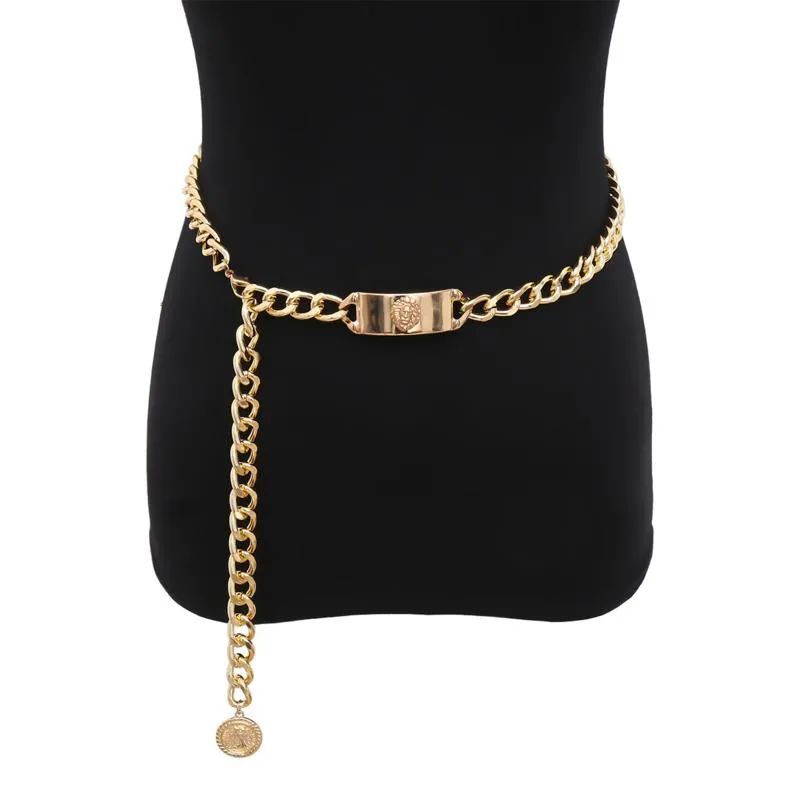Punk Metal Chain Womens Belt Gold Silver Waistband For Dress