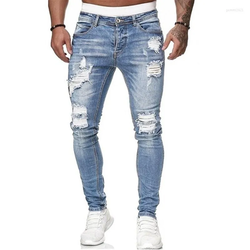 Jeans da uomo 2023 Pantaloni della tuta da uomo Pantaloni con foro sexy Casual Estate Autunno Maschile strappato Skinny Slim Biker Outwears Taglie forti