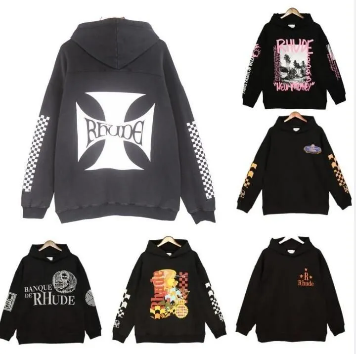 Nowe męskie bluzy rhude hooded mężczyźni designerskie bluzy moda popularne logo litery drukowania pullover zimowe bluzy