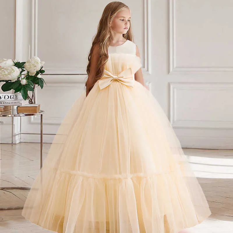 Girl's Dresses Elegant Girls Princess Dress Kids Birthday Wedding Party Layered Tulle Clothes Young Girls White Pink Evening Come Vestidos