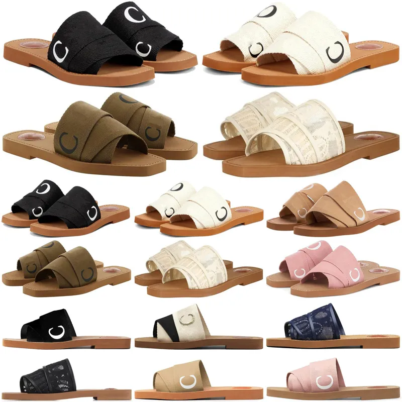 Designer Chole Woody canvas slides shoes men women sandal slippers sliders sandals pantoufle mens womens slipper trainers runners Plate-forme luxury fashion