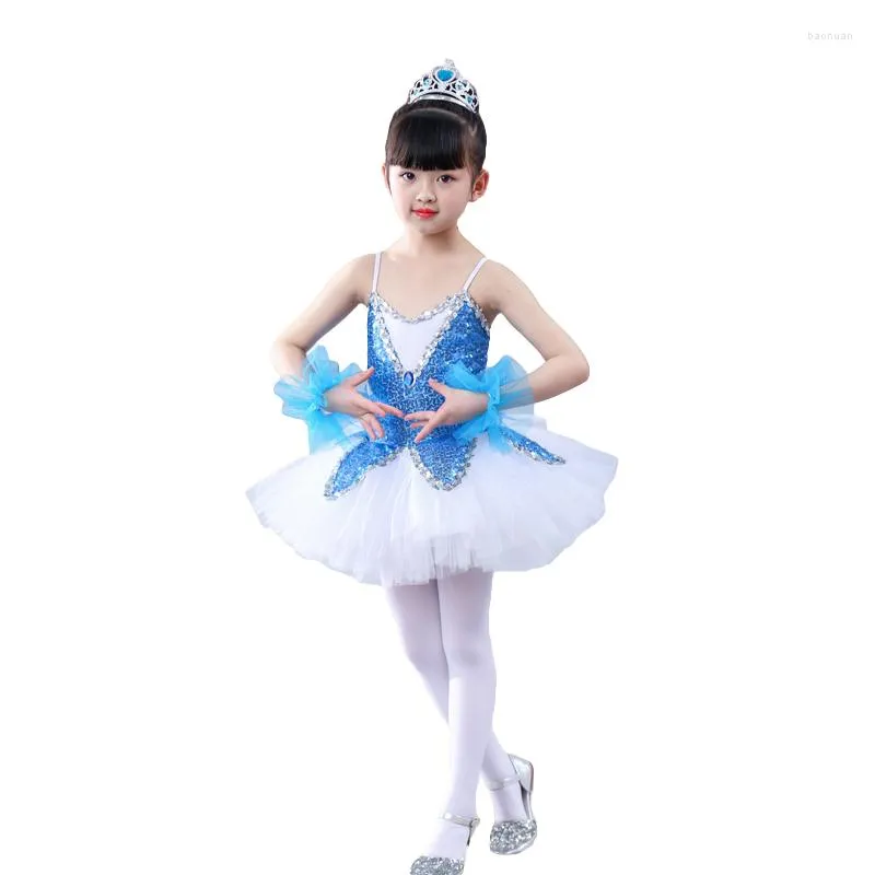 Stage Wear Ballet Tutu Rok kinderen pailletten sling dans oefen kleding jurk Performance/oefenkostuum