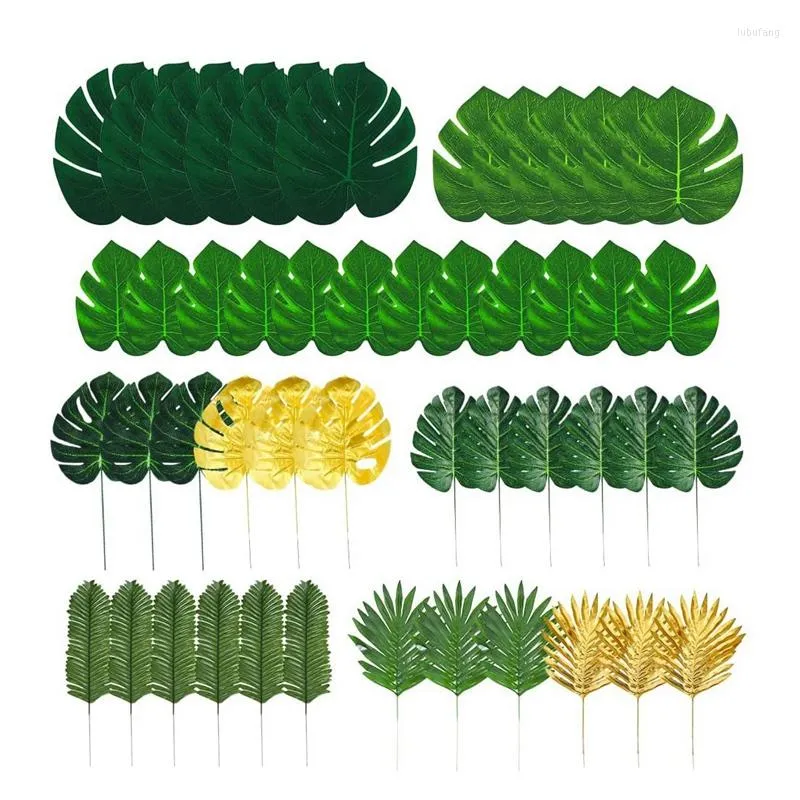 Dekorativa blommor 72 datorer 9 slags tropiska blad Safari Decoration Jungle Theme Party Supplies - Fake Hawaiian Leaf Decor