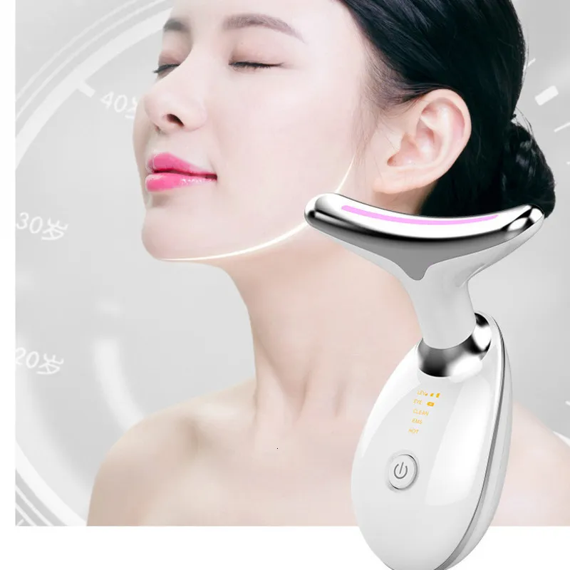 Face Massager Neck Lifting Device EMS Microcurrent LED Pon Therapy Chin Anti Wrinkle Vibration Massage Skin Care Tools 230221