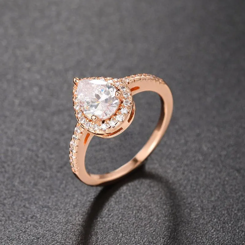 Fedi nuziali Anello di cristallo Waterdrop per le donne Fidanzamento Moissanite Oro rosa Matrimonio Regali per la sposa Accessori per gioielli