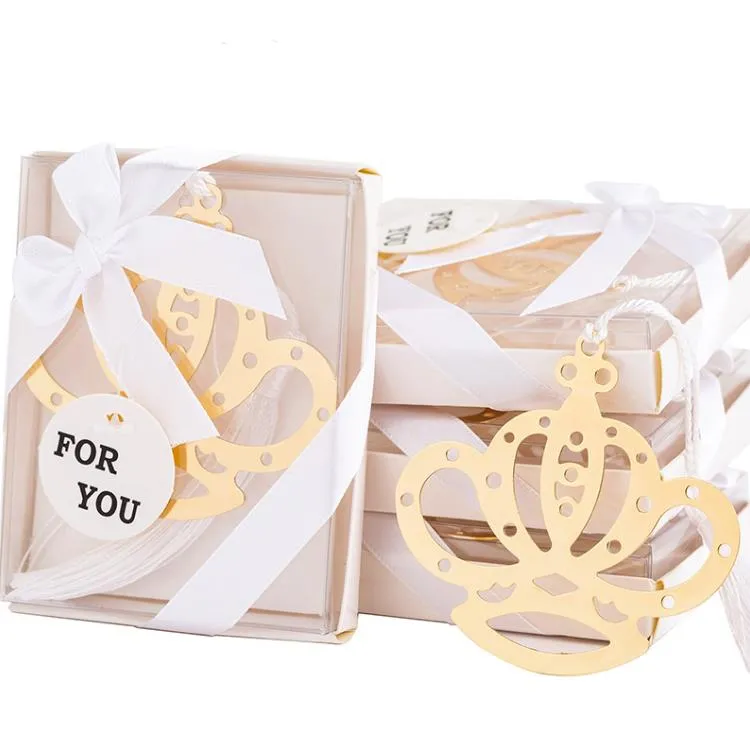 Parti iyilik Hollow Crown Gold Metal Bookmark Beyaz Püsküller Düğün Noel Bebek Duş Doğum Günü Hediyelik Hediyelik Eşyalar SN4088