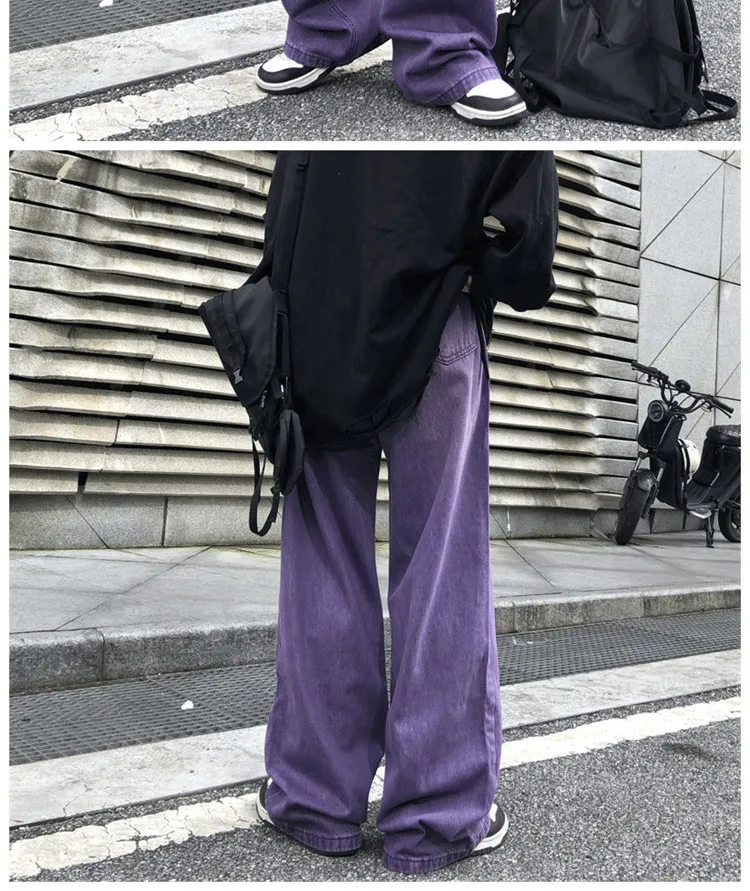 Mens Wide Leg Trousers, Urban Jeans For Men: Purple Straight