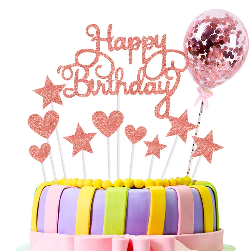 Lotsdonxia Decorazioni Per Torta Compleanno – 2 Pezzi Striscione Glitterato Oro Con Stelle – Tema Rosa Per Feste E Candy Bar - 4