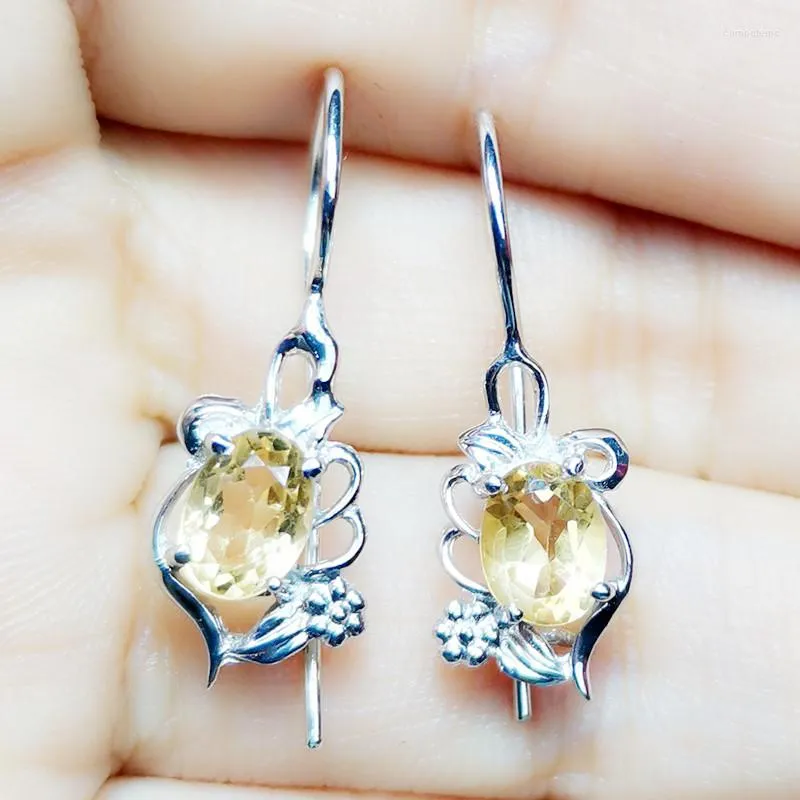 Hoop Earrings Natural Real Citrine Flower Earring 925 Sterling Silver 0.85ct 2pcs Gemstone Fine Jewelry C212210