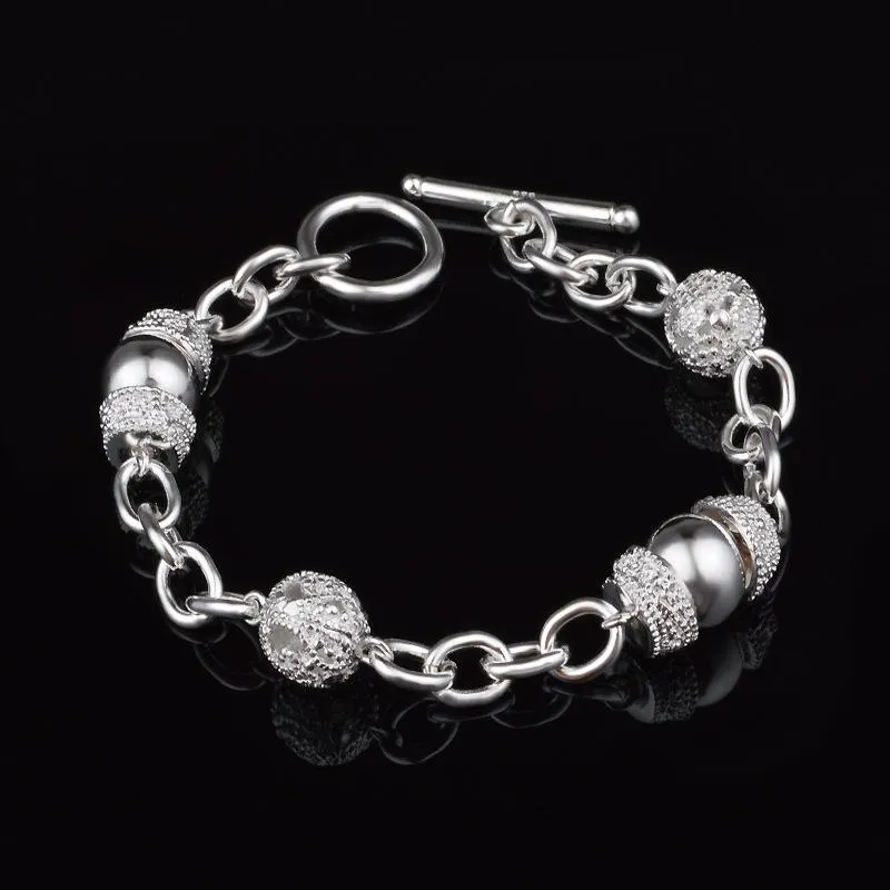 Pulseras con dijes Charms Geometría Círculo Cadena 925 Sello Plata para mujer Moda Fina Joyería para fiesta de boda Regalos de NavidadCharm