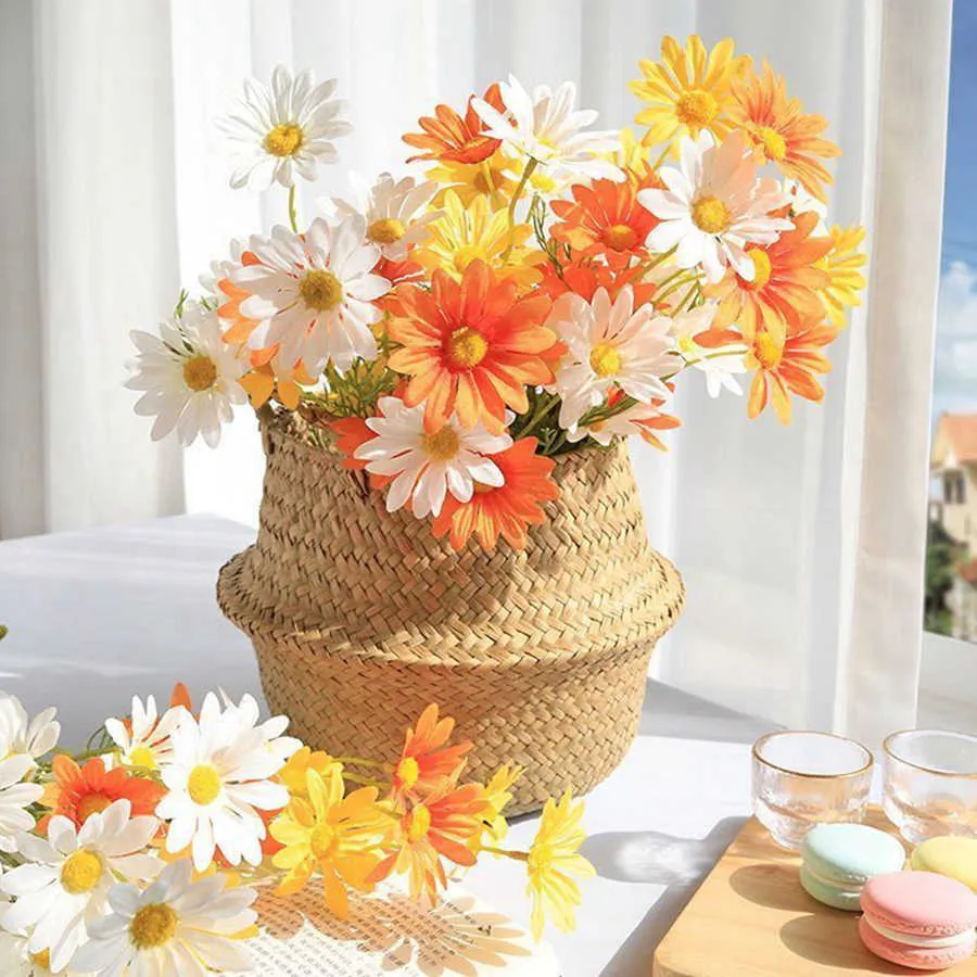 Dekorativa blommor kransar billiga konstgjorda blommor Silk Daisy Bridal Bouquet Christmas Home Wedding Garden Decoration Diy Gifts Fake Plants Accessories T230217