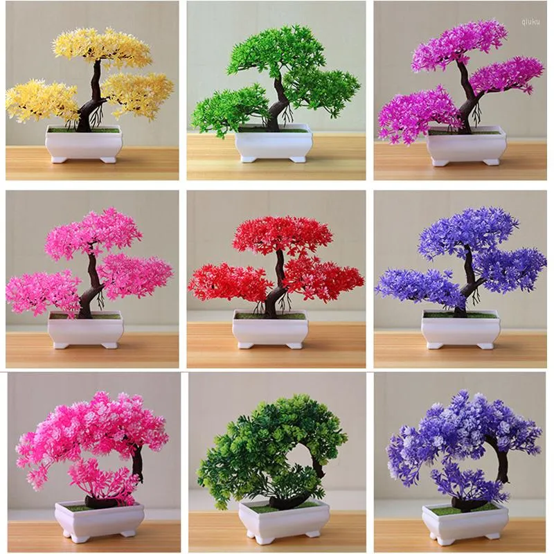 Decorative Flowers Bonsai Artificial Plants Potted Green Small Tree Fake Ornaments For Home Garden Decor Party El Deco