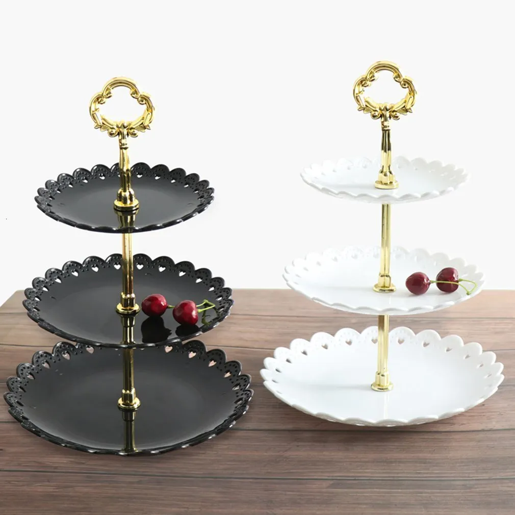 Dishes Plates 3 Tiers Cake Tray Holiday Party Stand Fruit Plate Dessert Candy Dish Selfhelp Display Home Table Decoration Trays 230221