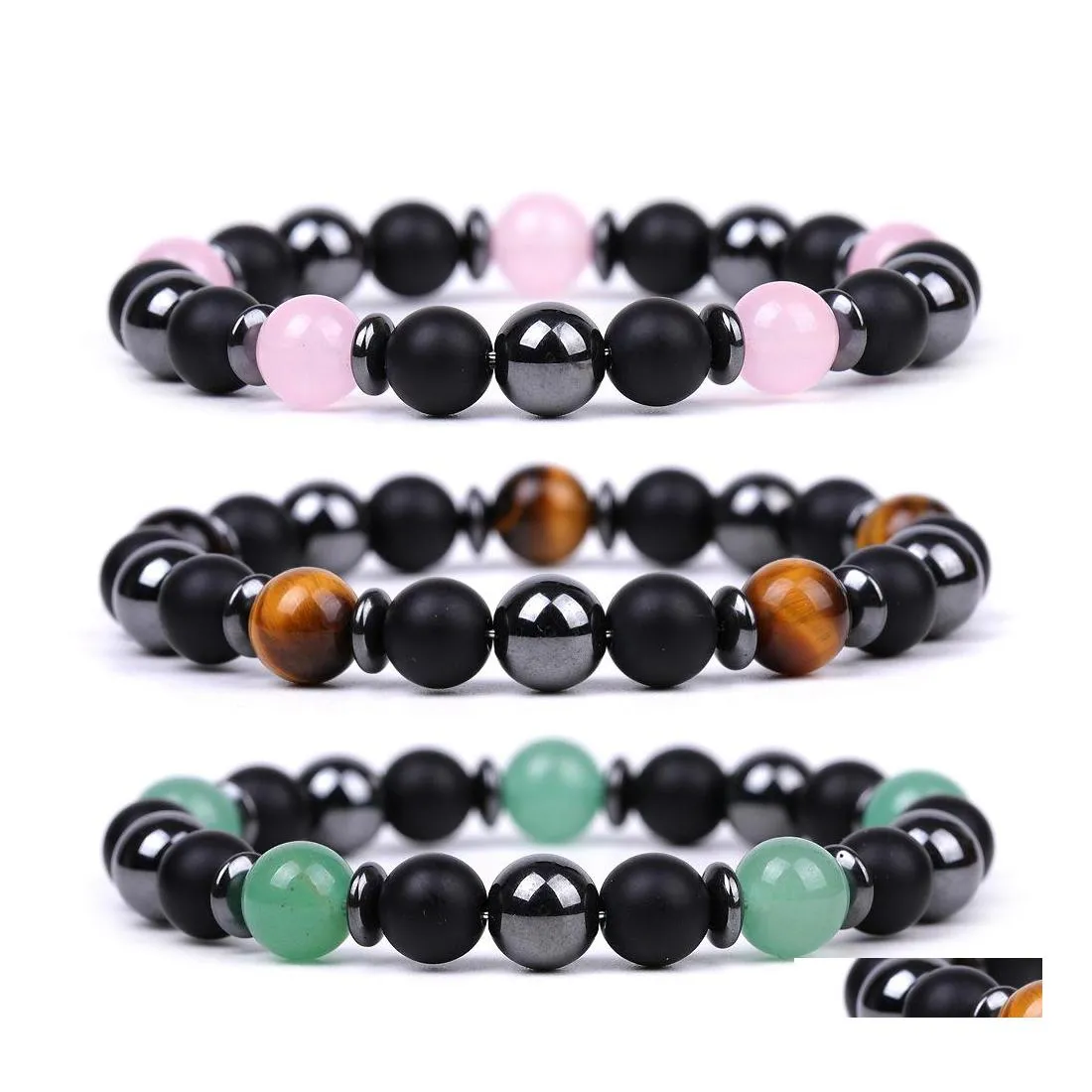 Perlenstränge Chakra Stein Perlenstrang Armband Heilenergie Yoga für Männer Frauen Rosa Kristall Grün Aventurin Weiß Schmuck Gi Dh9H0