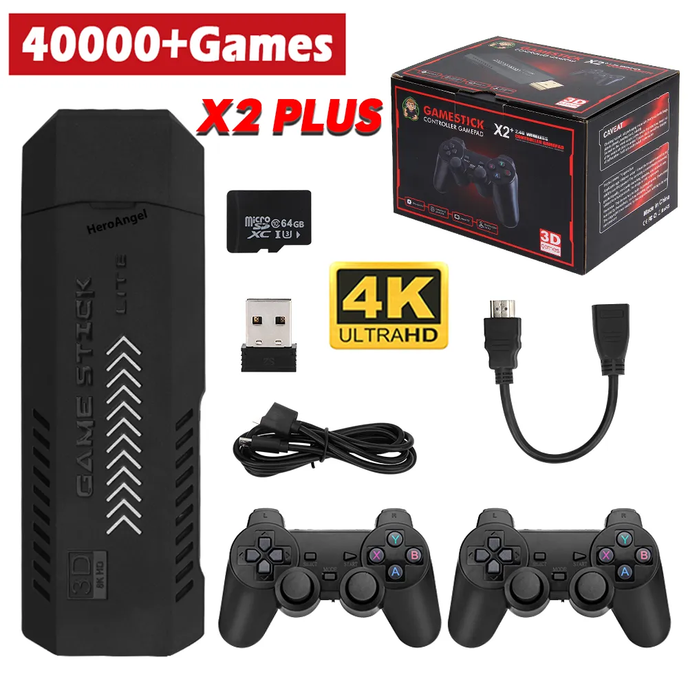 X2 Plus Gamestick 3D Retro konsola do gier wideo 2.4G kontrolery bezprzewodowe System HD 4.3 40000 gier 40 emulatorów dla SEGA/PSP/PS1