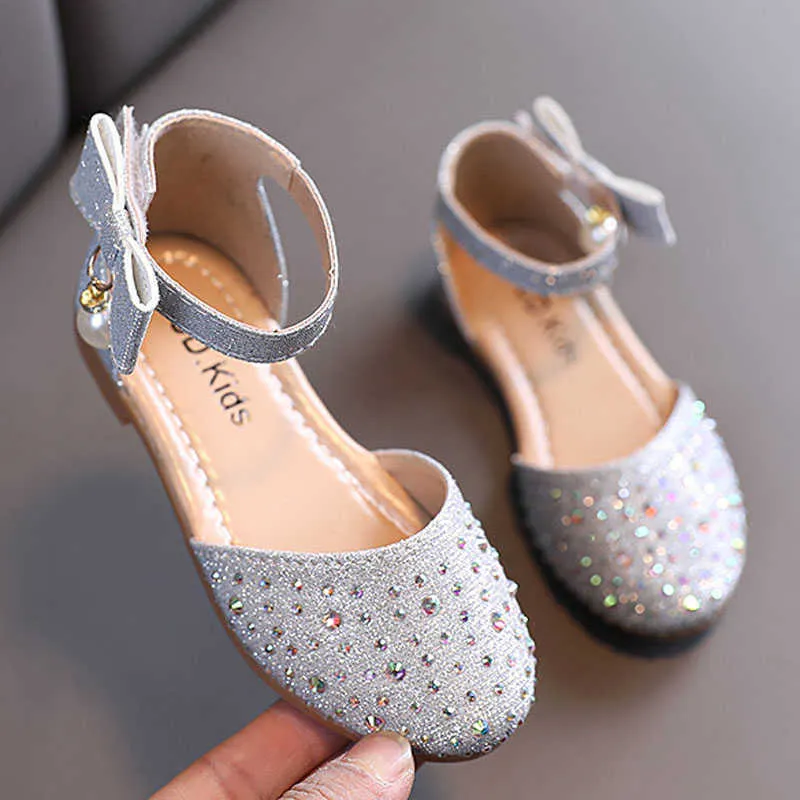 Sandals Girl Flat Sandals Princess Leather Shoes Summer Fashion Rhinestone Children Girl Shoes For Party Wedding Performance CSH1362