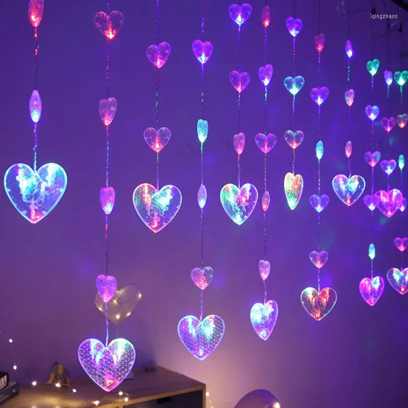 Strings Heart Shaped Curtain Light Valentine's Day Fairy String Lights Garland Outdoor For Party Home Wedding Year Decor