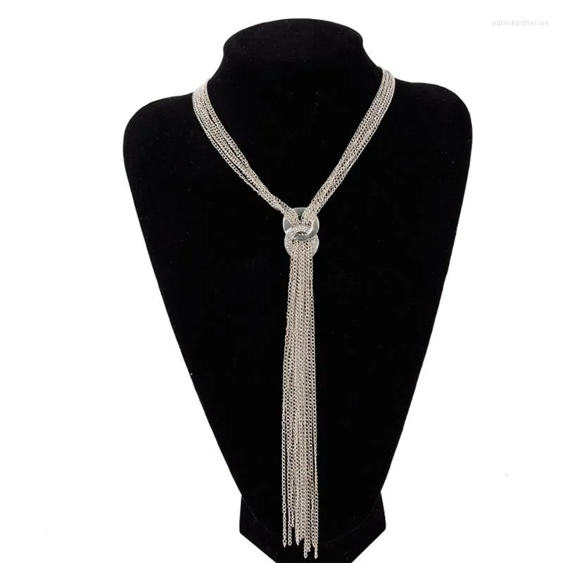 Hangende kettingen vrouwelijke trui accessoires ronde cirkel lange tassel eenvoudige stijl glanzende gouden zilveren kleur hoge kwaliteit ketting