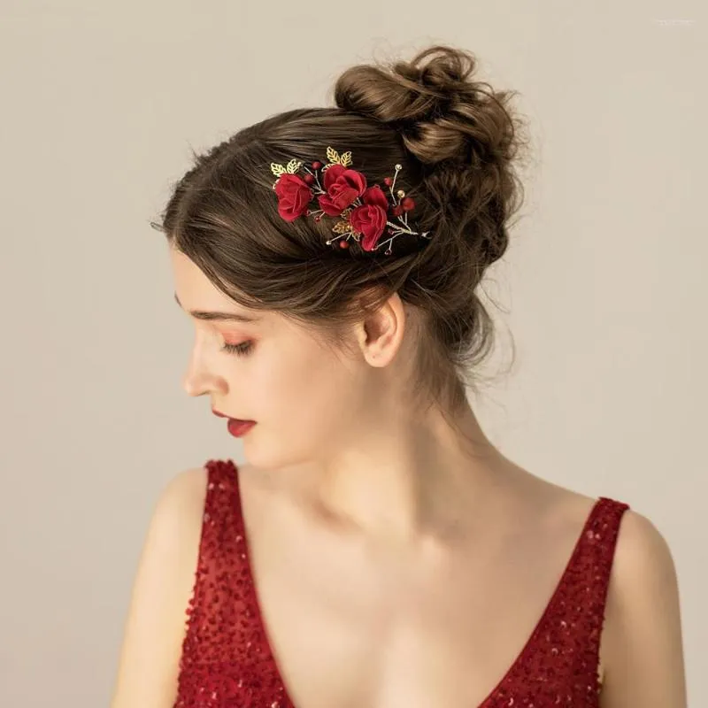 Kopfbedeckungen O555, Flanell, rote Rose, sexy Braut-Haarschmuck, Hochzeitsaccessoire, verzierter, mit Perlen besetzter Kopfschmuck, mit Strasssteinen besetzt