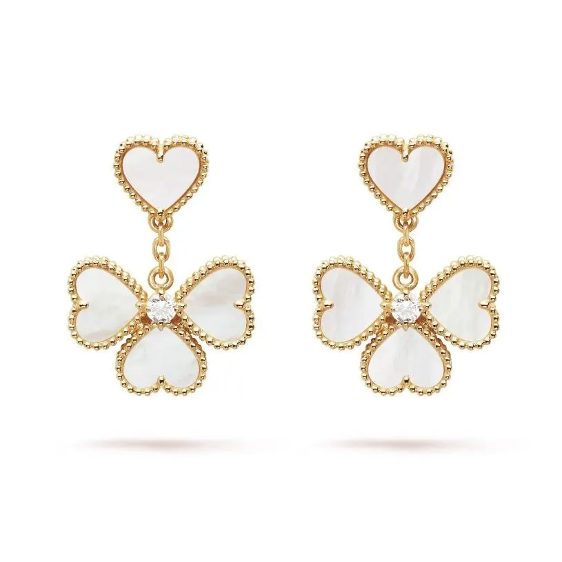 Sweet Alhambrbs effeuillage Boucles d'oreilles Classe trèfle Boucles d'oreilles pendantes pour femmes Mode 4 feuilles Fleur Boucles d'oreilles Nacre Diamant Agate Plusieurs Styles Mariage A