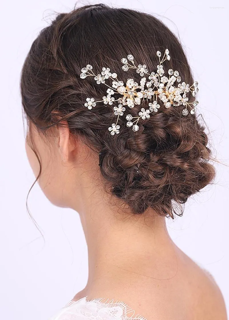 Headpieces Rhinestones Flower Hair Comb Pearls Clip Weddding Bridal Headwear Female Glamour Ornaments For Women