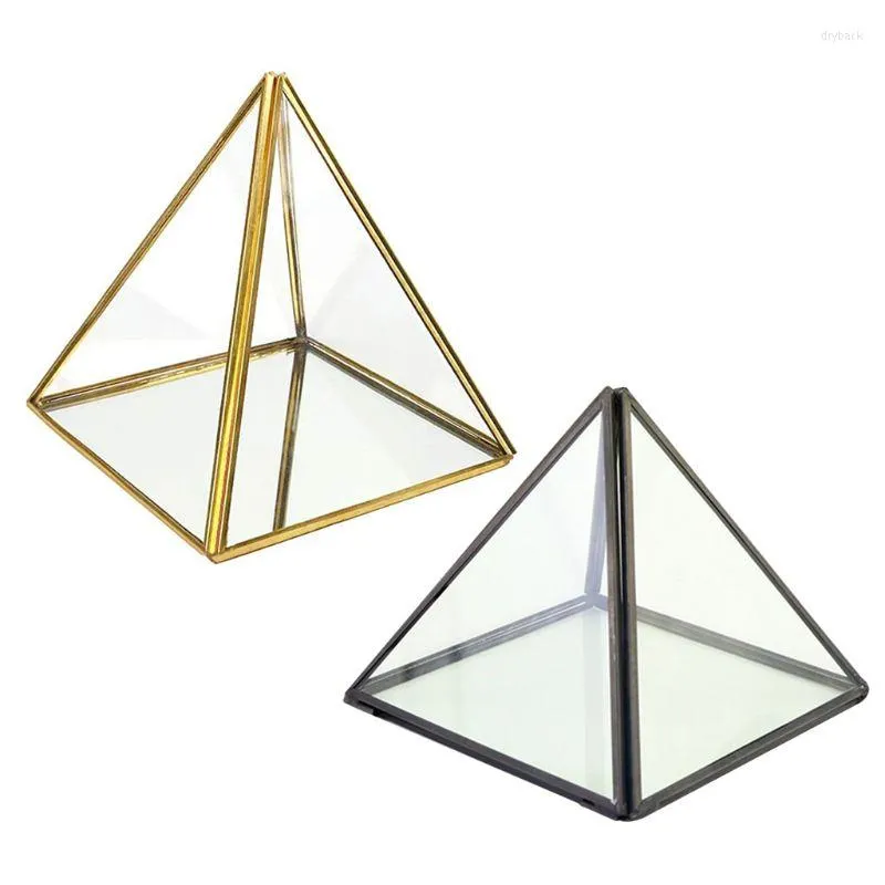 Sacchetti per gioielli Scatola portaoggetti a forma di piramide Portaoggetti in vetro per terrari Portavasi per piante grasse sfaccettate trasparenti/ricordi (No