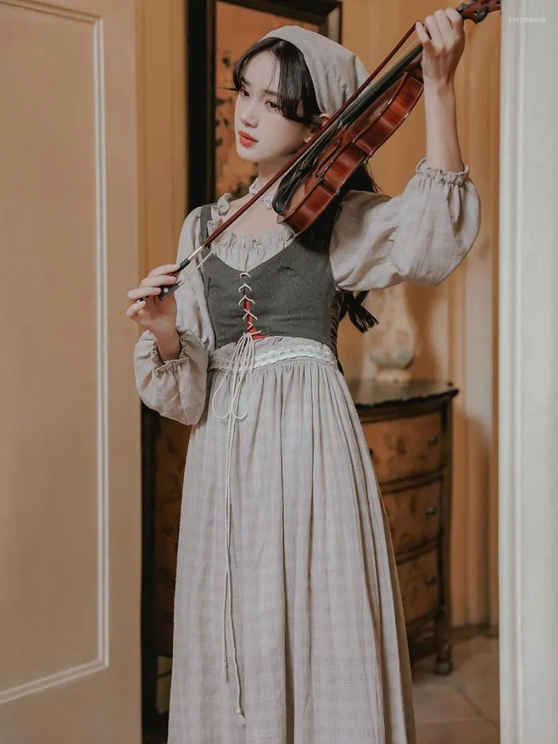 Casual Dresses Women's Autumn Style French Idyllic Romantic Retro Waistcoat Cotton Linen Oil Painting Lolita Dress