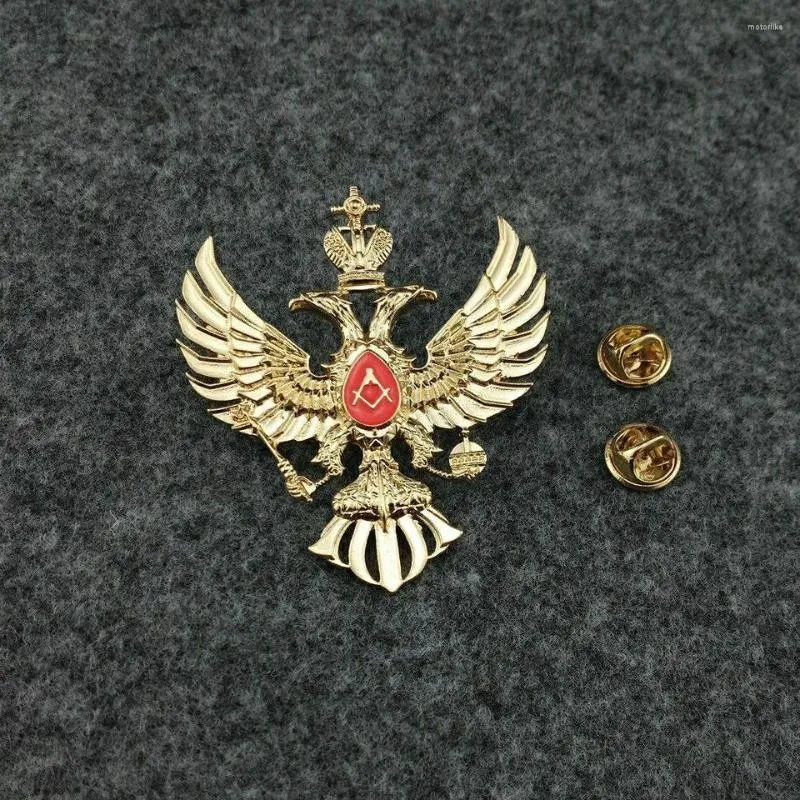 Broches clássicos Rússia Rússia Pinos de broche de águia de duas cabeças Jóias maçônicas banhadas a homens para homens Mulheres Maçonaria Partido de Natal Presentes de Natal