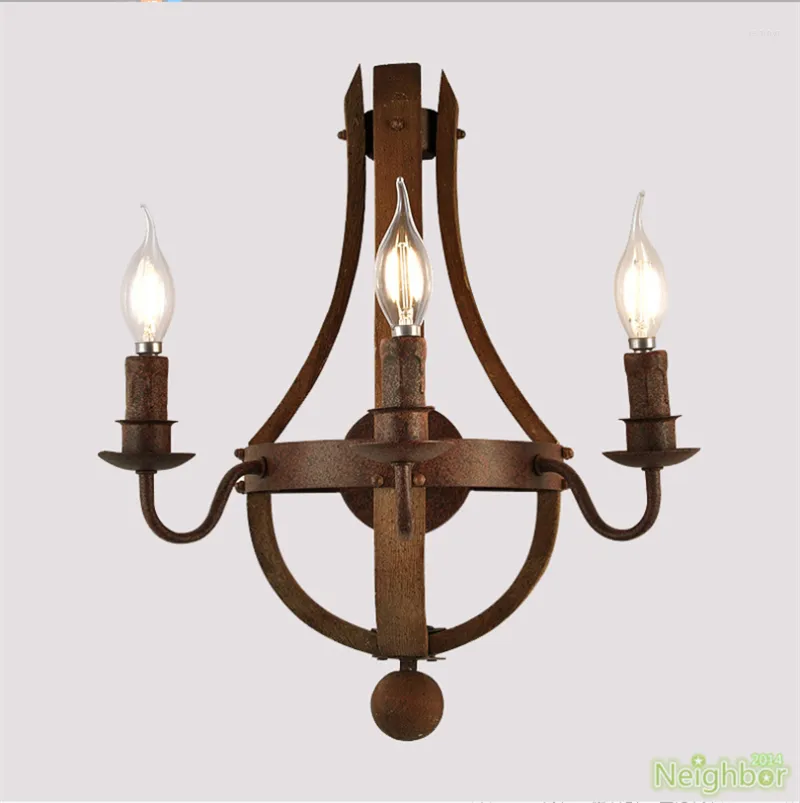 Lampada da parete Rustica Botte di vino Stave Wood Light Indoor Retro LED Sconce Candela Apparecchi vintage per bar arredamento industriale domestico