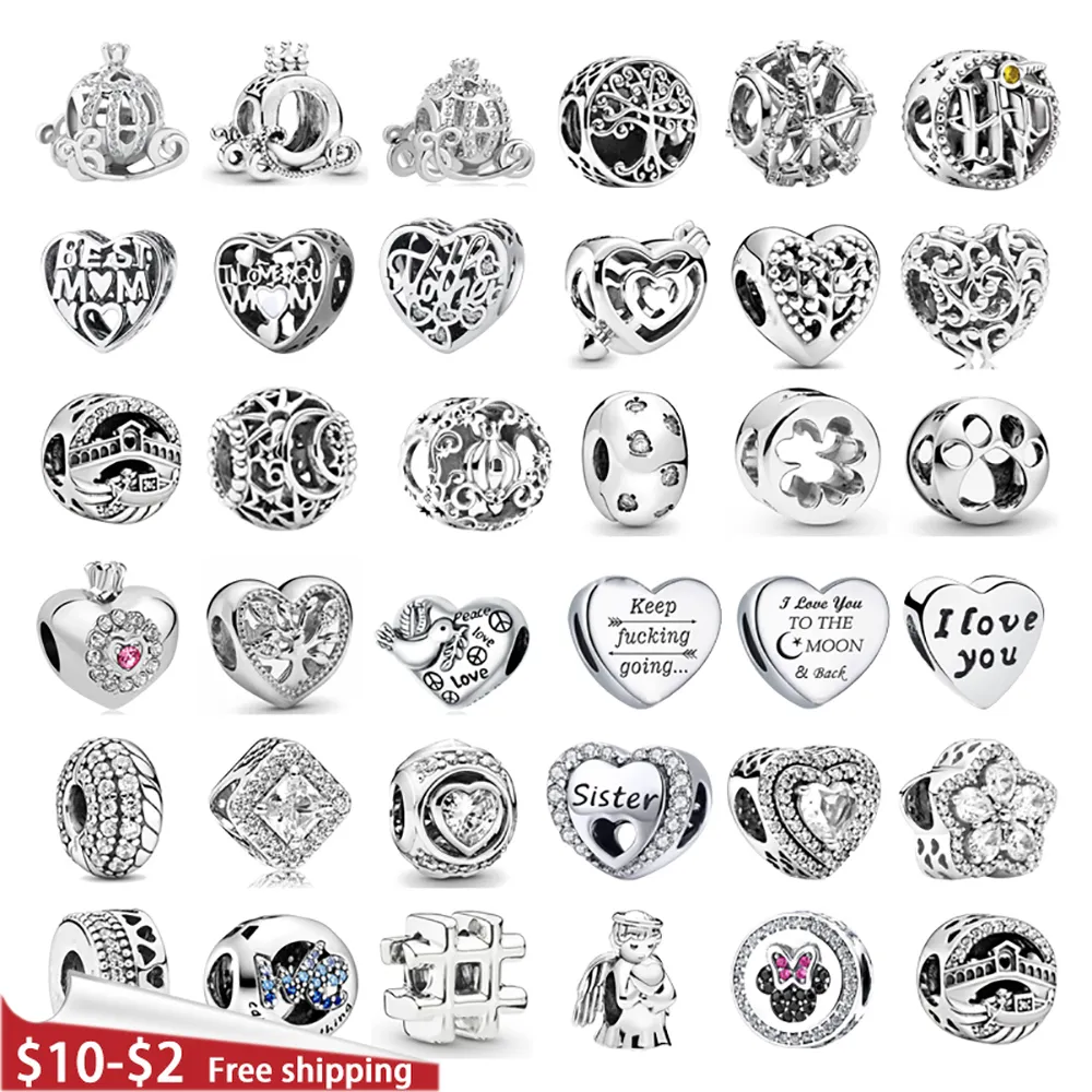 925 Sterling Silver New Fashion Charm Heart 925 Sterling Silver Beads, Transparent Heart Claw Beads, Snow Crown, Pumpkin Beads