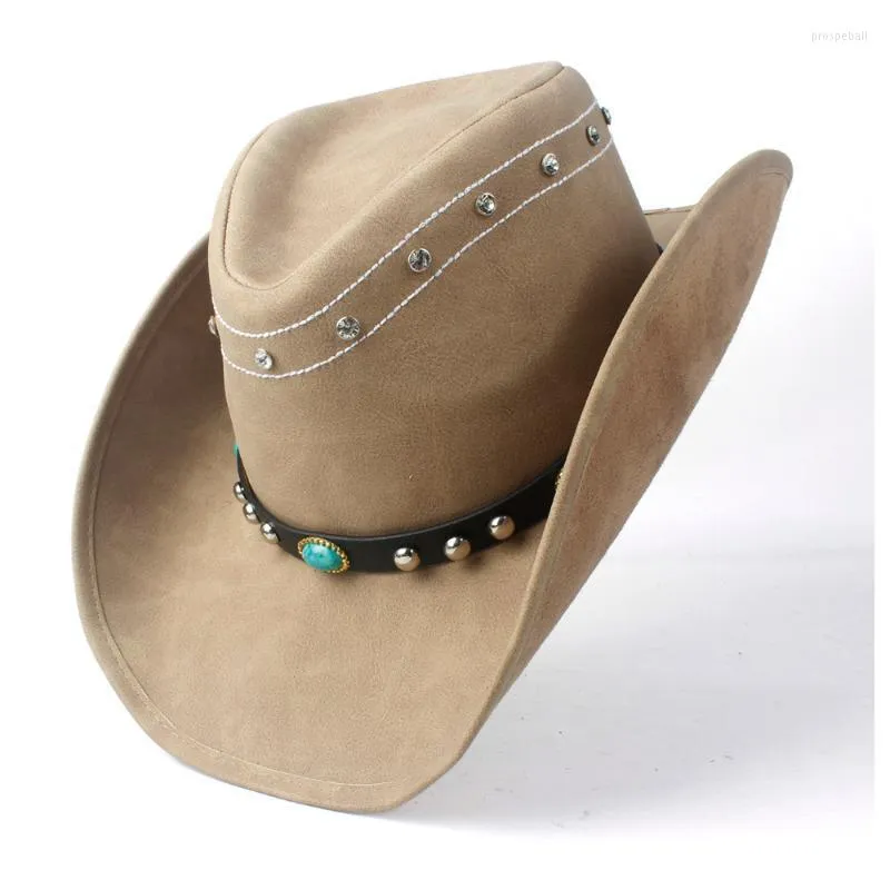 Berets Frauen Männer Western Cowboy Hut Mit Mode Leder Punk Band Sombrero Cowgirl HatBerets Pros22