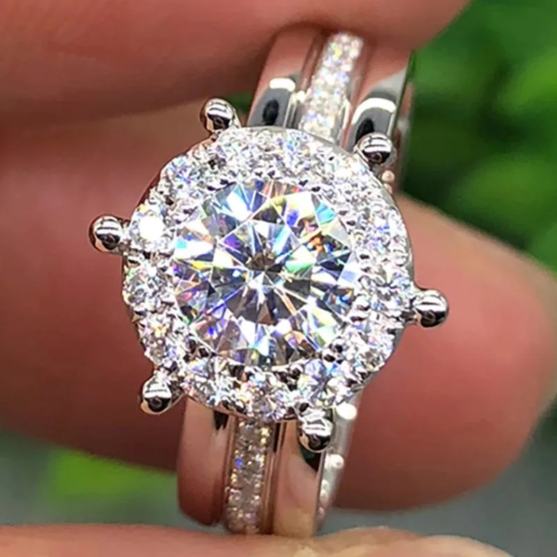 Cluster Rings Au585 White Gold Ring Wedding Party Engagement 1 2 3 4 5 Round Moissanite Diamond Crown Turns ElegantCluster