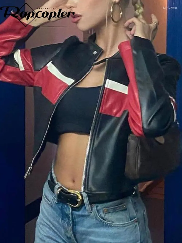 Vintage Striped Cropped Jacket Y2K Biker Moto Fashion Streetwear 