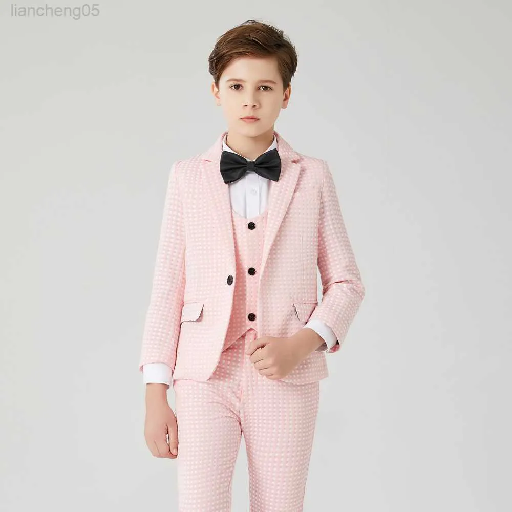 Clothing Sets Kids Pink dot Blazer Boys Suits for Weddings Vest Blazers Pants Wedding Cotton Formal Party Baby Boy Outerwear Children Clothes W0222