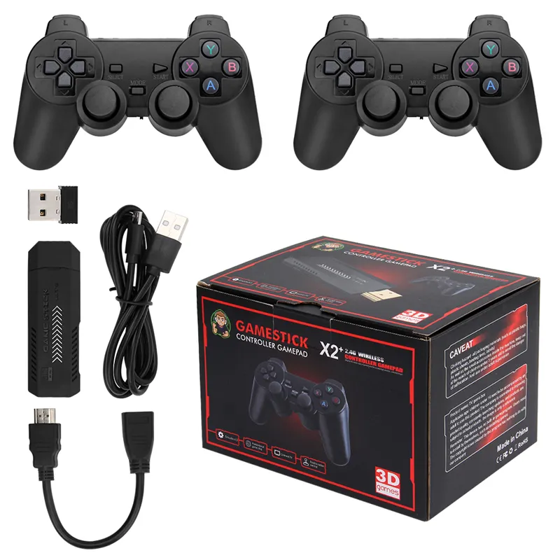 X2 Plus Game stick Nostalgisk värd 3D Retro Video Game Console 2.4G trådlösa kontroller HD 4.5 System 41000 Spel 40 Emulatorer för PSP/PS1