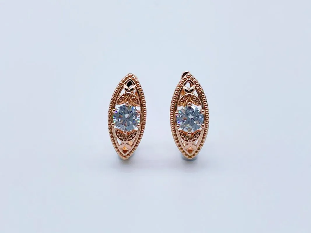 Dangle Earrings Trendy Women 585 Rose Gold Color White Crystal Stone Leaf Shaped Drop